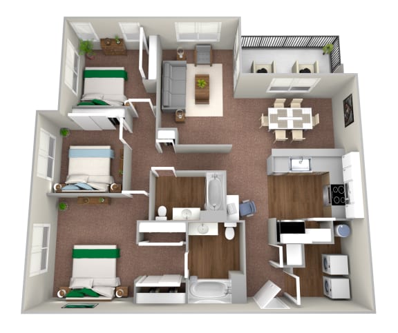 Floor Plan  this is a 3d floor plan of a 852 square foot 1 bedroom apartment at the