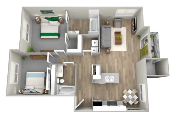 2 Bedroom Floor Plan  at Rylee Ann Apartments, Washington