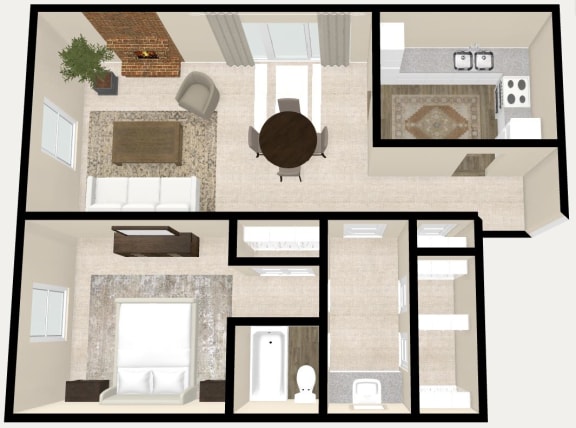 1 Bedroom 1 Bathroom Floor Plan at The Ridge Overland Park, Overland Park