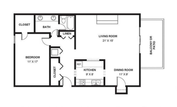 Floor Plan  One Bed One Bath 1035 Square Feet at The Bridges at Foxridge, Mission, KS, Kansas, 66202