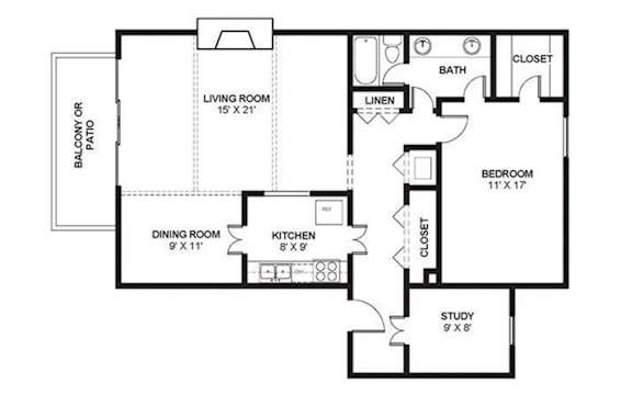 Floor Plan  One Bed One Bath 1135 Square Feet at The Bridges at Foxridge, Kansas, 66202