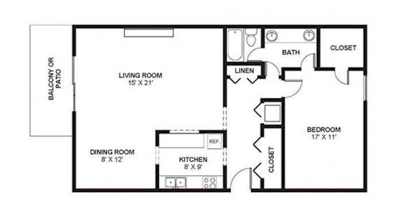 Floor Plan  One Bed One Bath 1005 Square Feet at The Bridges at Foxridge, Mission, Kansas