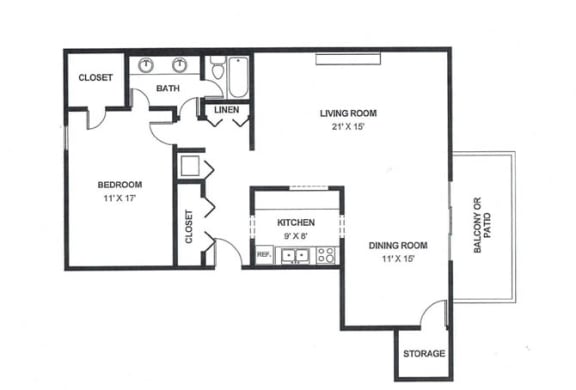 Floor Plan  One Bed One Bath 1145 Square Feet at The Bridges at Foxridge, Mission, 66202