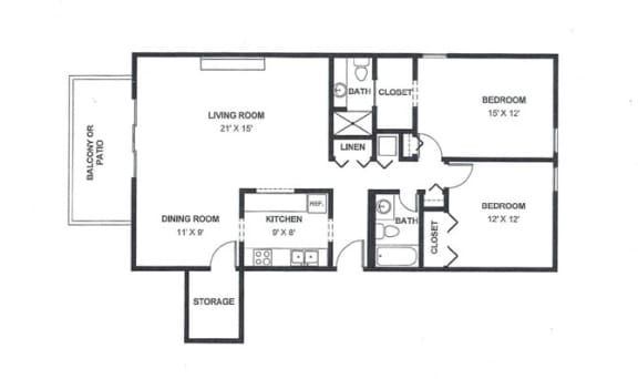 Floor Plan  Two Bed Two Bath 1185 Square Feet at The Bridges at Foxridge, Mission, KS