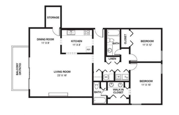 Floor Plan  Two Bed Two Bath 1400 Square Feet at The Bridges at Foxridge, Mission