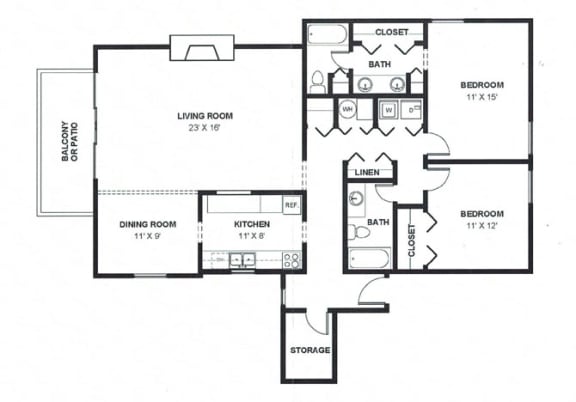 Floor Plan  Two Bed Two Bath 1400 Square Feet at The Bridges at Foxridge, Mission
