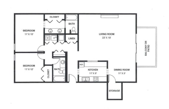 Floor Plan  Two Bed Two Bath 1450 Square Feet at The Bridges at Foxridge, Mission, KS, 66202