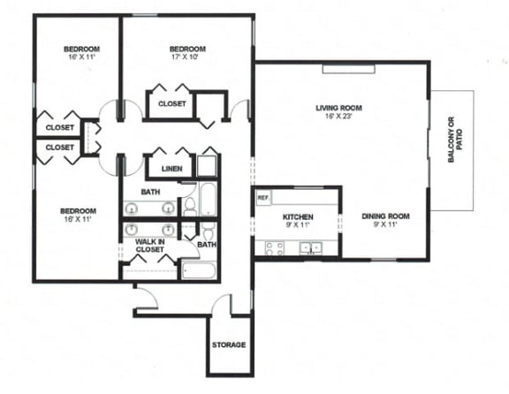 Floor Plan  Three Bed Two Bath 1825 Square Feet at The Bridges at Foxridge, Mission, KS, Kansas, 66202