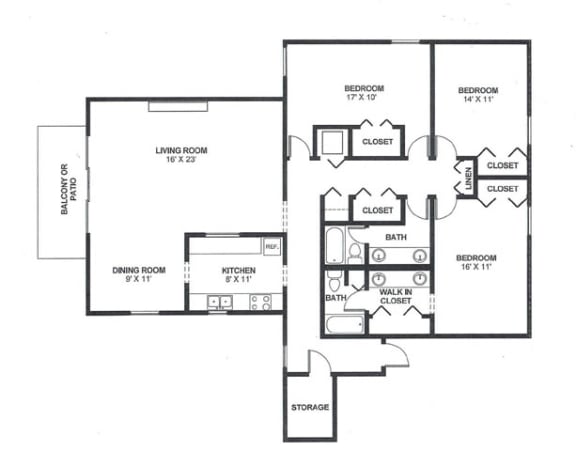 Floor Plan  Three Bed Two Bath 1790 Square Feet at The Bridges at Foxridge, Kansas, 66202