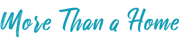 a logo with the words more than a home in yellow on a white background