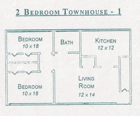 Floor Plan  Two Bedroom Single Story Townhouse Floorplan at Gatehouse Apartments, Missouri, 64134