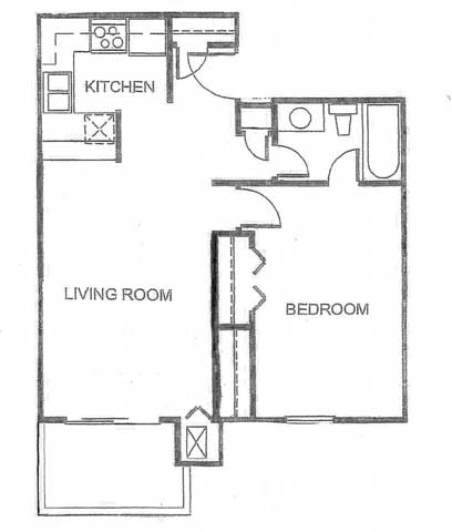 One Bedroom Large 643 sqft at Canyon Creek Apartments, Missouri