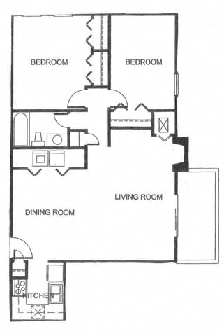 2x1 Large 897 sqft at Canyon Creek Apartments, Missouri, 64132