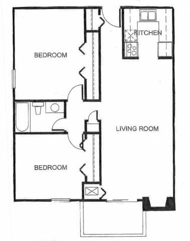 Floor Plan  2x1 Small 808 sqft at Canyon Creek Apartments, Kansas City, Missouri