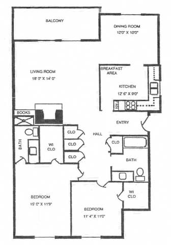 2x2 Deluxe 1284 sqft at Canyon Creek Apartments, Kansas City, Missouri