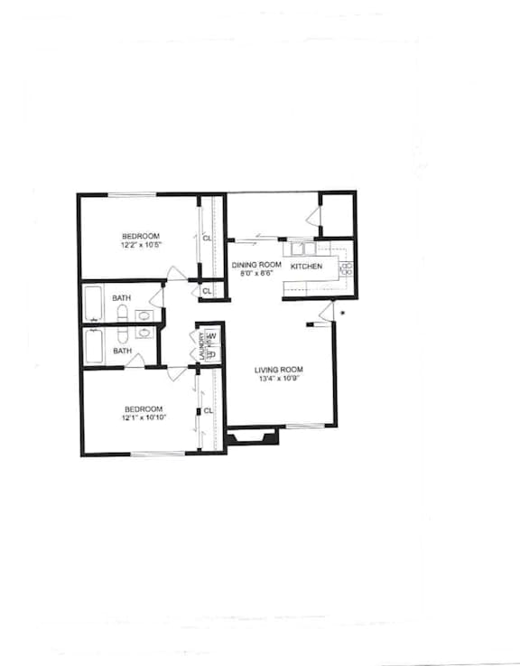 A floor plan of a house with a bedroom, bathroom, living room and kitchen.