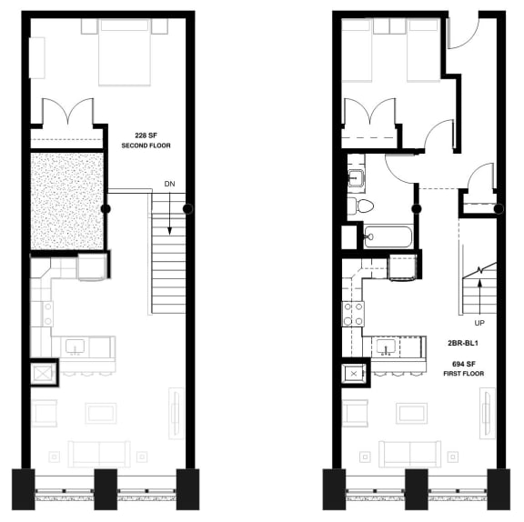 floor plan of upper and lower floors of the modern home