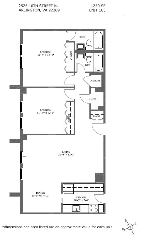 A floor plan for a unit at 2525 10th street N. in Arlington, VA 22209.