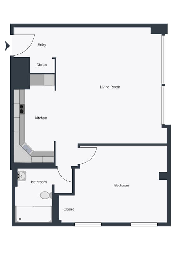 One bedroom floorplan example Unit A2