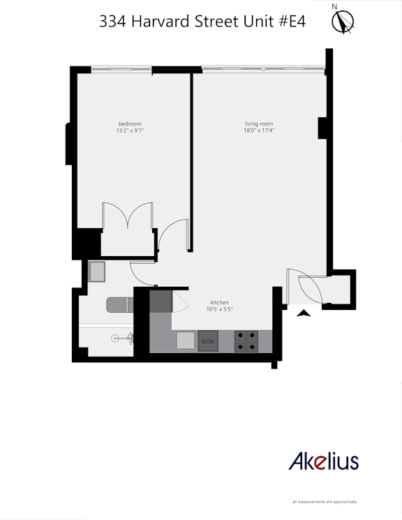 One bedroom floorplan example Unit E4