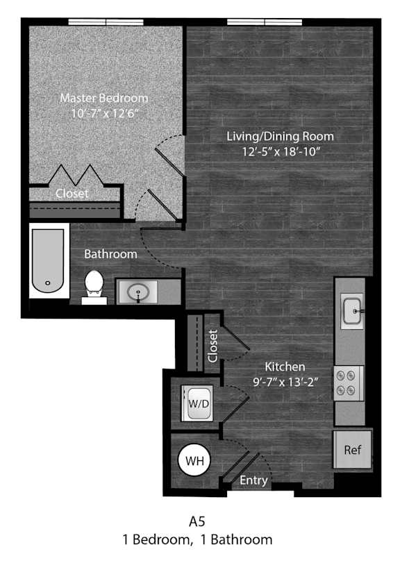 Dickens 1 Bedroom with dimensions