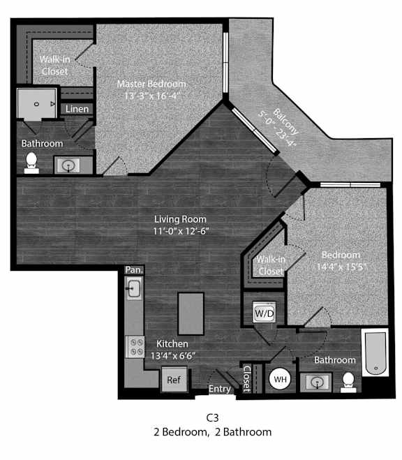 Fitzgerald 2 Bedroom with dimensions
