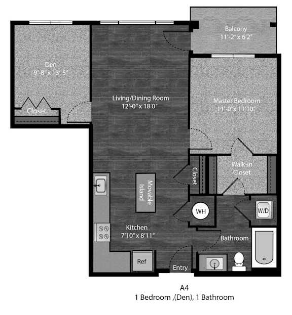 Grisham 1 Bedroom and Den with dimensions