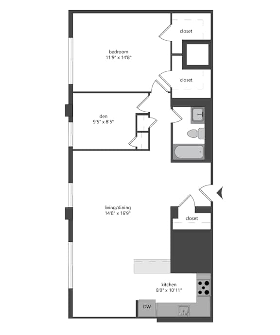 1 bed 1 den tier 22