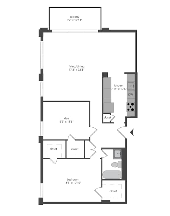 1 bed 1 den tier 24