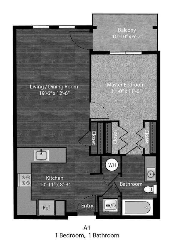 Patterson 1 Bedroom with dimensions