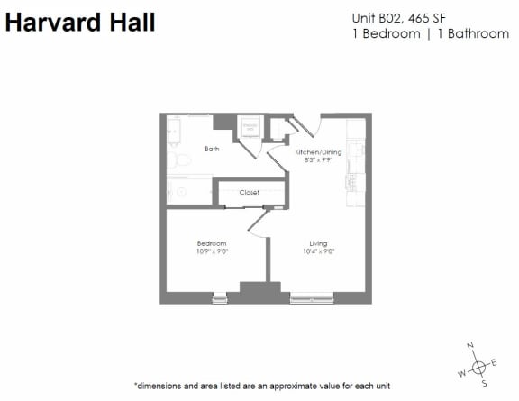 a floor plan of a unit with a bedroom and a bathroom