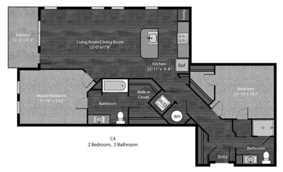 Tolstoy 2 Bedroom with dimensions