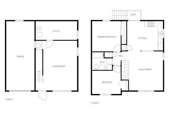 A black and white image of two floor plans for a house.