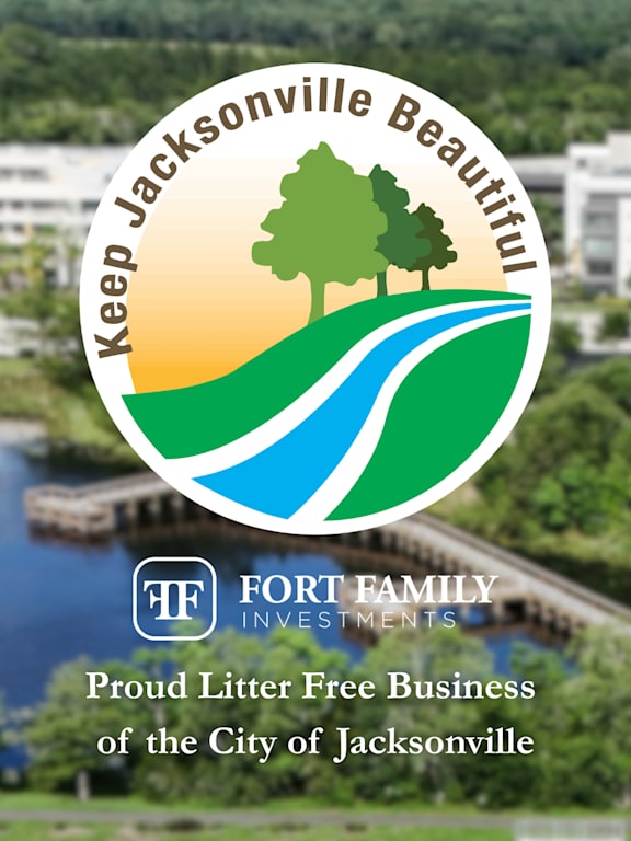 A poster for the Fort Family Investments company promoting a litter free Jacksonville.