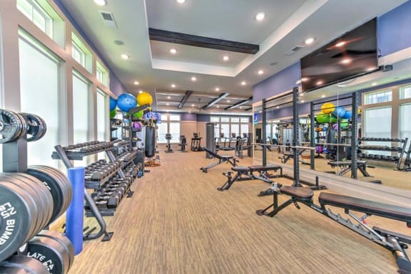 a gym with weights and other exercise equipment