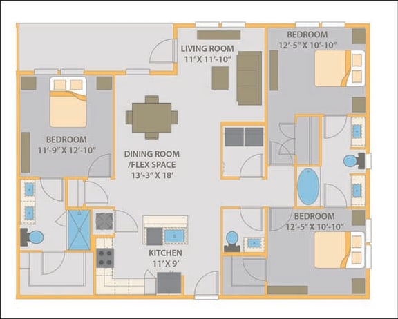 3 bed 2.5 bath A at Fusion Apartments, Jacksonville, 32256