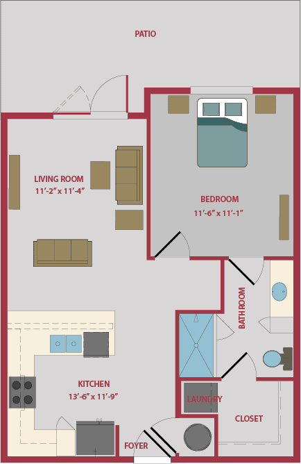 Floor Plan  1 bed 1 bath floor plan &#xA0;at Pinnacle, Jacksonville, 32256