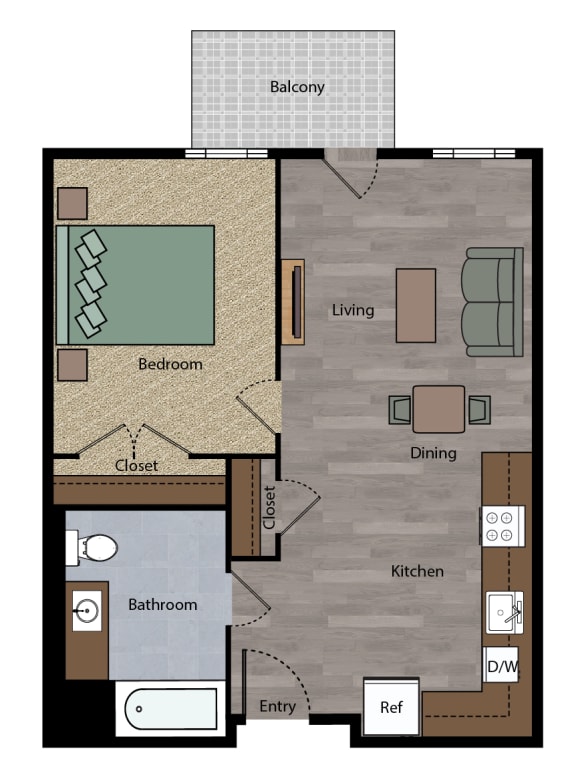 Boulevard 1 story 1 bedroom 1 bathroom Floor Plan apartment