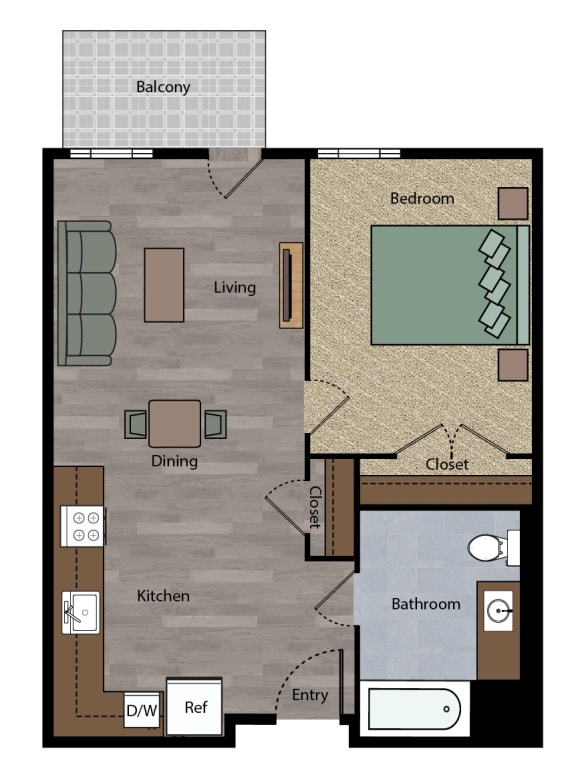 Boulevard 1 story 1 bedroom 1 bathroom Floor Plan apartment