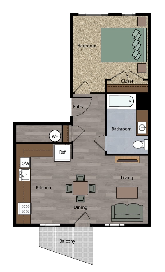 Boulevard 1 story 1 bedroom 1 bathroom Floor Plan apartment