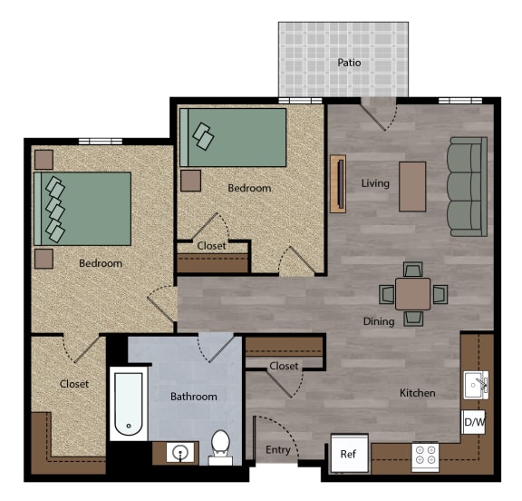 Boulevard 1 story 2 bedroom 1 bathroom Floor Plan apartment