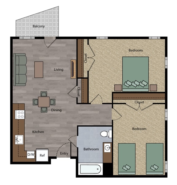 Boulevard 2 bedroom  1 bathroom Floor Plan apartment