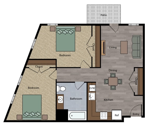 Boulevard 2 bedroom  1 bathroom Floor Plan apartment