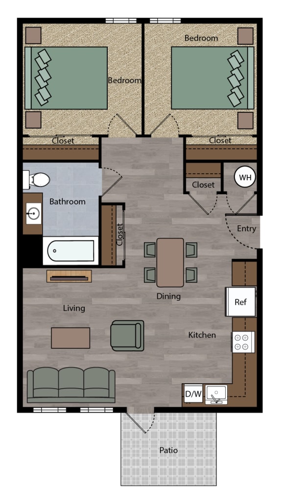 a floor plan of a small apartment with a bedroom and a living room