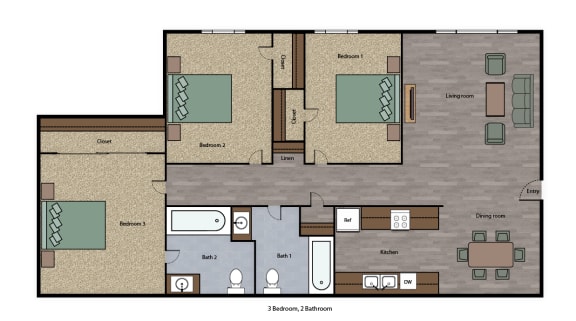 Mutual Housing at Foothill Farms 3 bedroom 1 bath floorplan