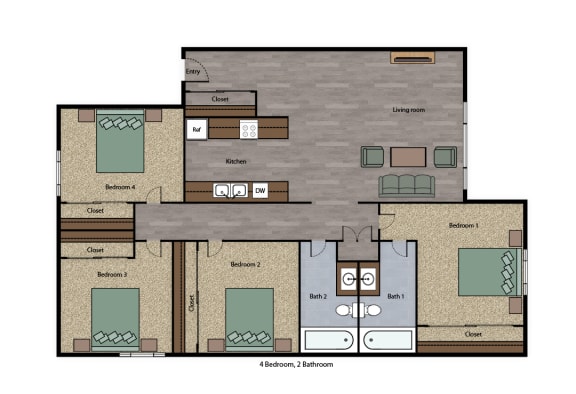 Mutual Housing at Foothill Farms 4 bedroom 1 bath floorplan