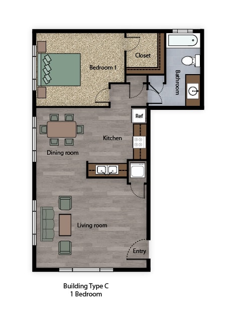 Mutual Housing on the Greenway 1-bedroom floorplan