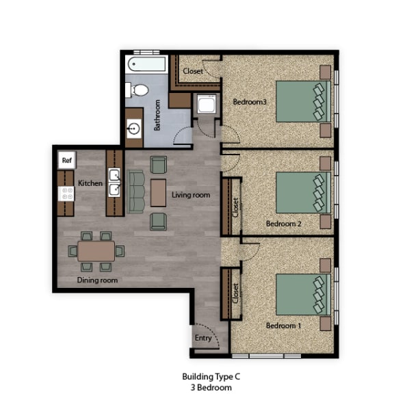 Mutual Housing on the Greenway 3-bedroom floorplan