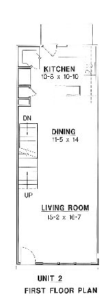 a floor plan for a small kitchen with a dining area and a living room