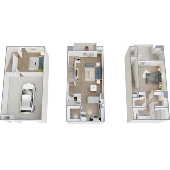 Three different floor plans of an apartment are shown.